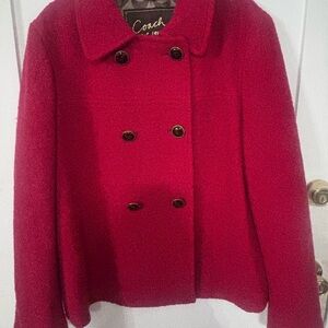 Coach Women's Bright Red Double-Breasted Peacoat